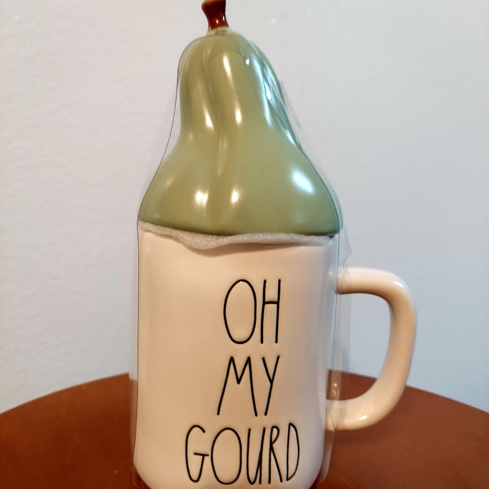 Rae Dunn Oh My Gourd green topper mug